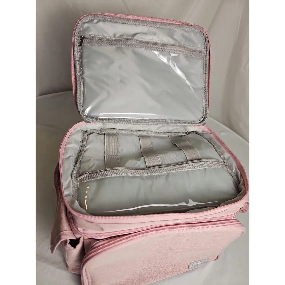 LEFOR·Z Sewing Organizer Storage Bag Pink Double Layer Craft Tote New